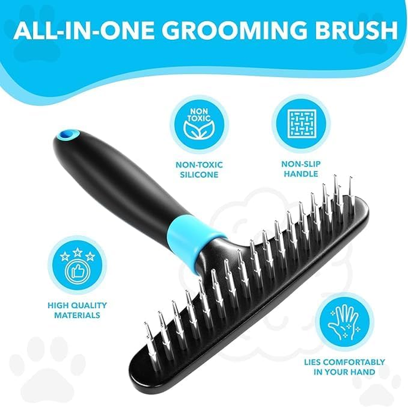 Dog Rake Deshedding Dematting Brush Comb - Undercoat Rake for Dogs, Cats, Rabbits, Matted, Short or Long Hair Coats - Brush for Shedding, Double Row of Stainless Steel Pins - Reduce Shedding by 90% (Pink) image number 4
