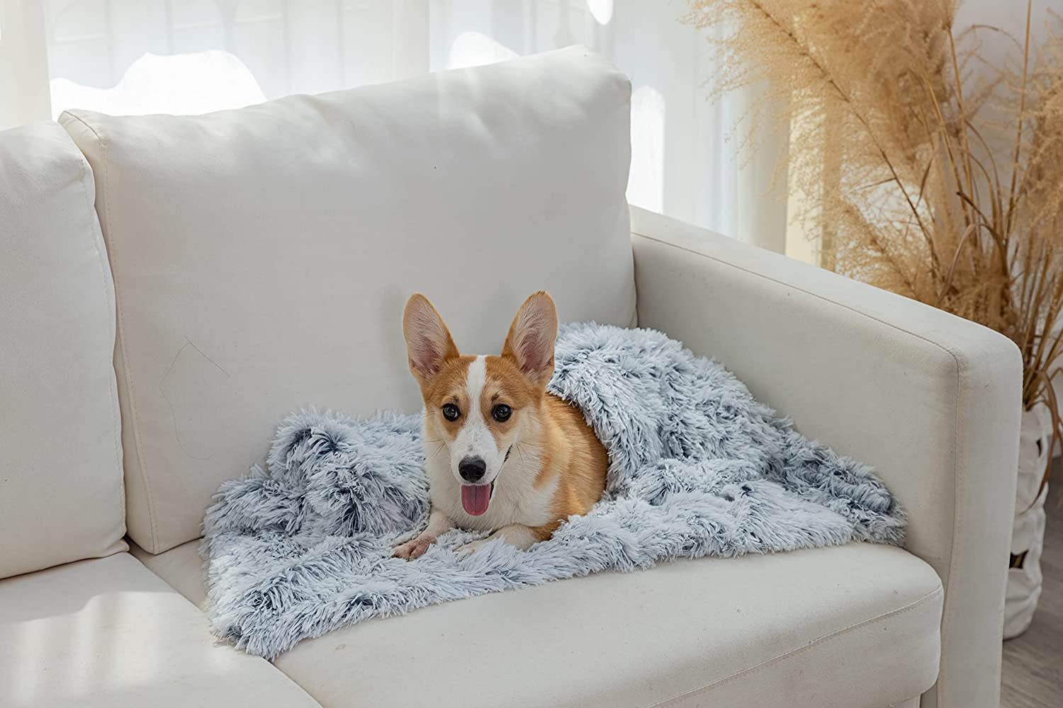 Pjyucien Fluffy Fleece Calming Pet Throw Blanket, Super Soft and Warm for Indoor Cats and Dogs, Medium 24 * 32", Machine Washable, Grey Puppy Bed image number 3