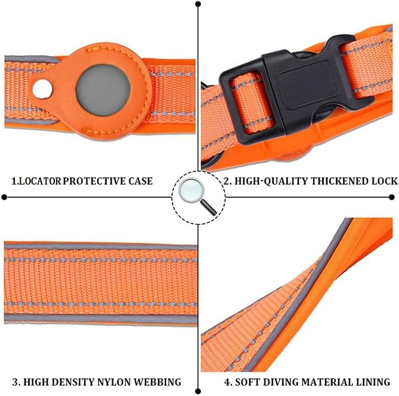 Soft Breathable Padded Leather Dog Collar with Airtag Holder, Heavy Duty Dog Collar with Metal Buckle for Medium Large Dogs (Orange, XL) image number 4