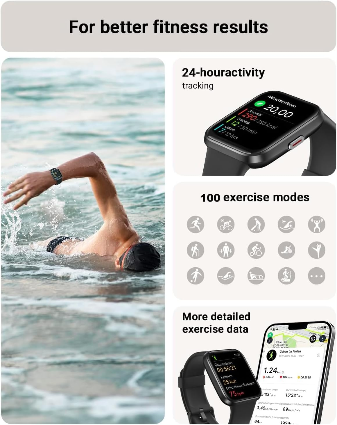 Smart Watch for Men Women with Call Answer/Dial, 1.8'' HD Screen Activity Tracker with Built-In Alexa, 100 Sport Modes Heart Rate/Spo2/Sleep Monitor,Ip68 Waterproof Smartwatch for Android Ios image number 4