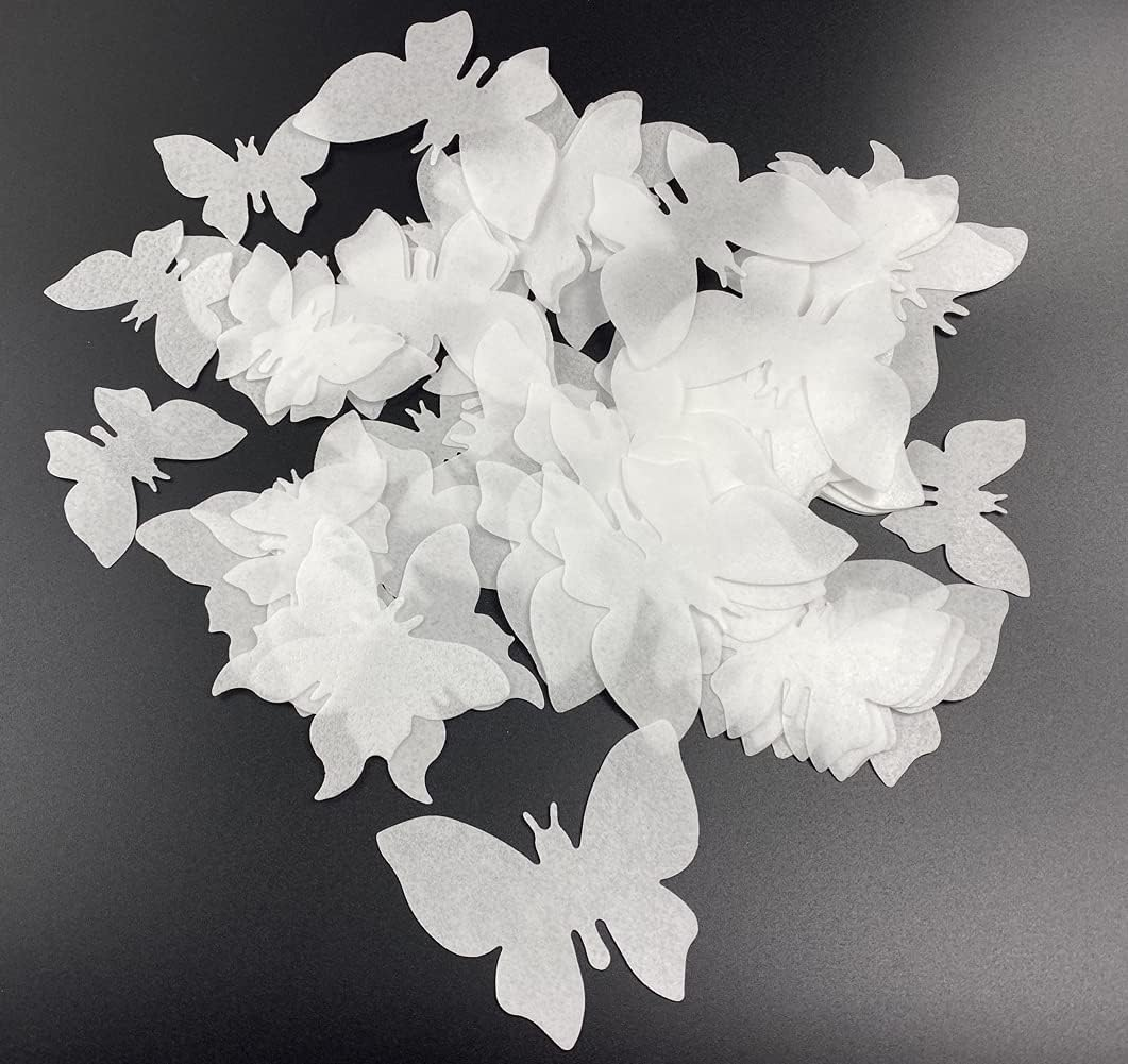 50Pcs Edible Wafer Cupcake Toppers Cake DIY White Blank Butterfly Cake Decoration Birthday Mix Size & White Colour image number 5