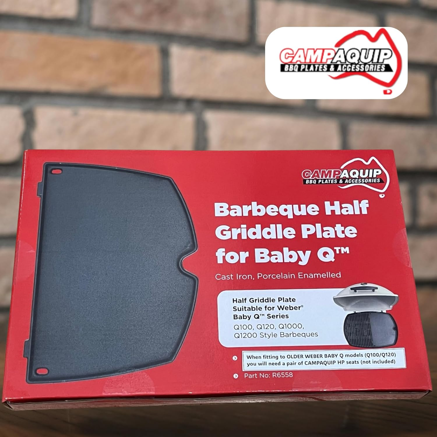 CAMPAQUIP Cast Iron Half Griddle Plate | Fits Weber Baby Q Series | Q100 | Q120 | Q1000 | Q1200 | Matt Porcelain Enamel | Flat Grill Pan Accessory | Easy to Clean | NOT for N Series image number 5