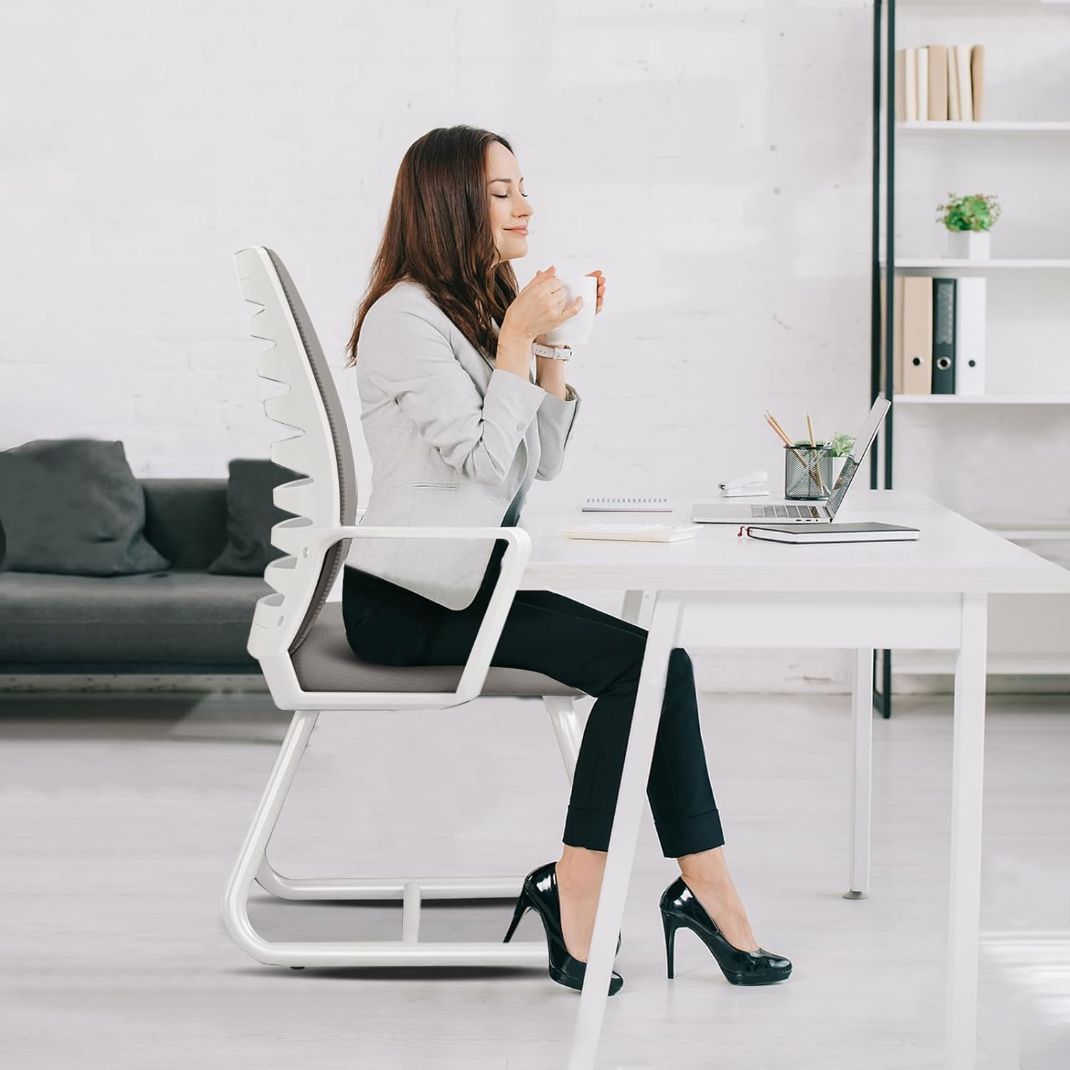 Office Chair, Ergonomic Computer Desk Chair with Soft and Breathable Latex Cushion, Mid Back Home Office Study Computer Chair with Comfortable Lumbar Support for Teens Men Women image number 5