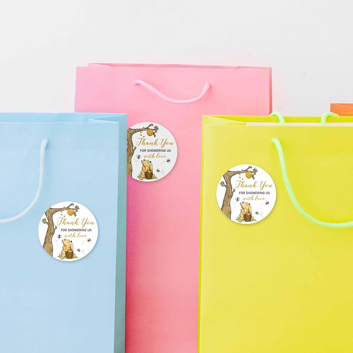 2 Inch 84Pcs Cute Thank You for Celebrating with Us Stickers Winnie Bear Baby Shower Party Decorations, Classic Pooh Thank You Stickers image number 1