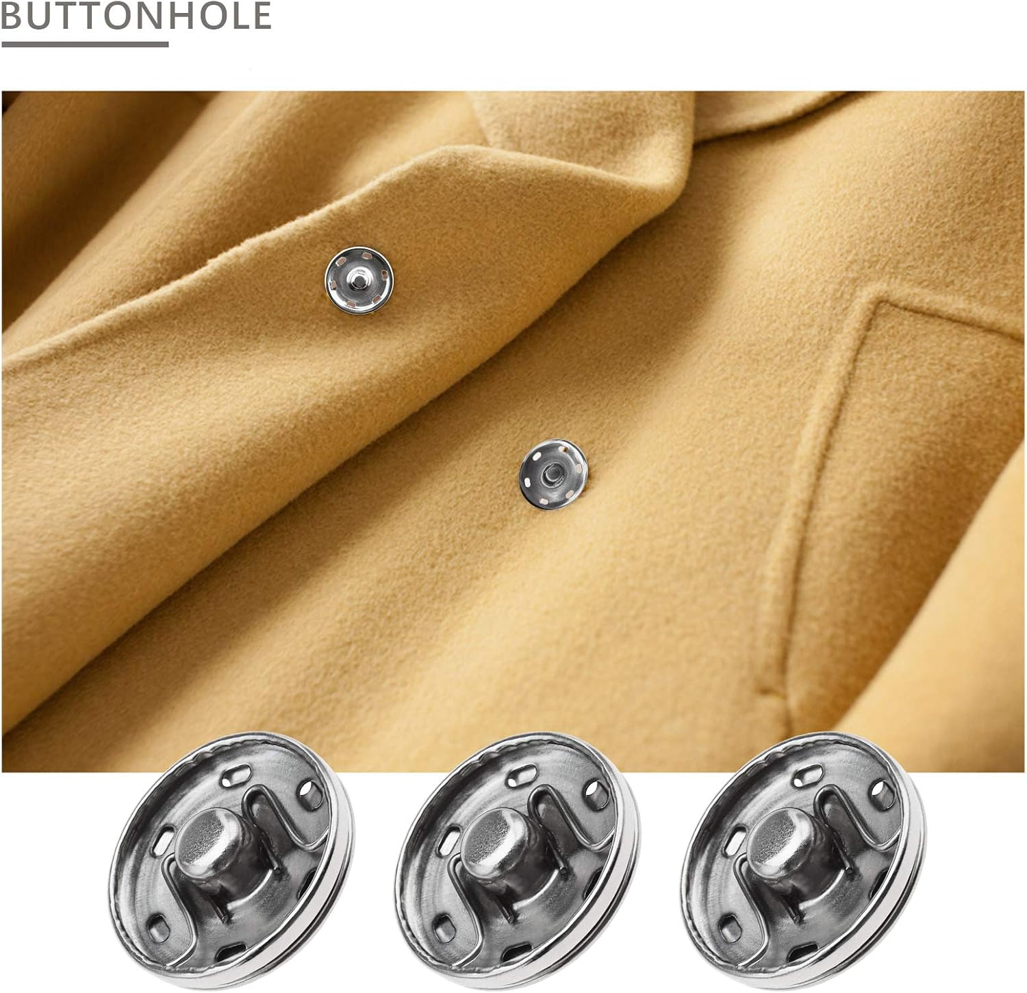 SING F LTD 20 Sets Sew-On Snap Fasteners Sewing Press Studs Buttons for Clothing Woolen Coats Windbreakers Jackets - Bronze/Silver/Black image number 1