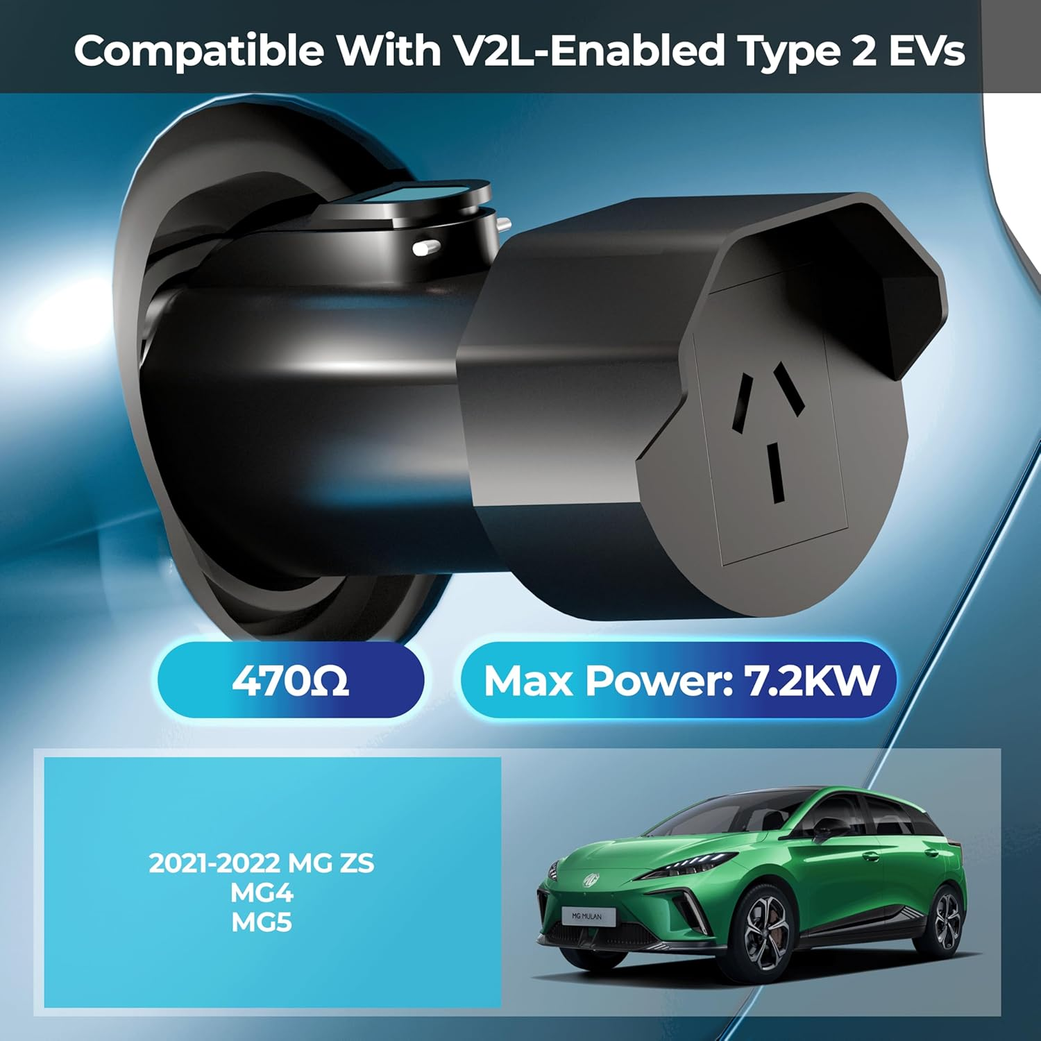 V2L Adapter Type 2 EV Charging Cable Connector for MG4/MG5/2021-2022 MG ZS, Vehicle to Load Adapter, EV Discharger to Charge Outdoors, 470&Omega; 15A image number 4