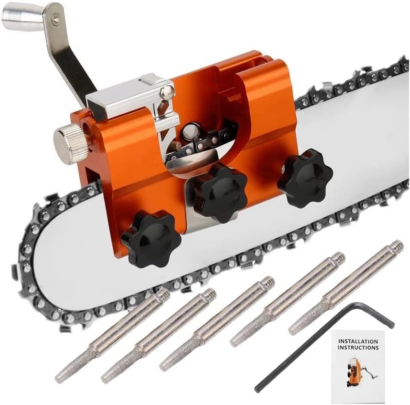 Hand Cranked Chainsaw Sharpener, Portable Chainsaw Sharpening Jig, Chainsaw Chain Sharpener with 5 Grinding Bits for 14&rdquo;-20&rdquo; Chainsaws, Chain Saw Blade Sharpener image number 3