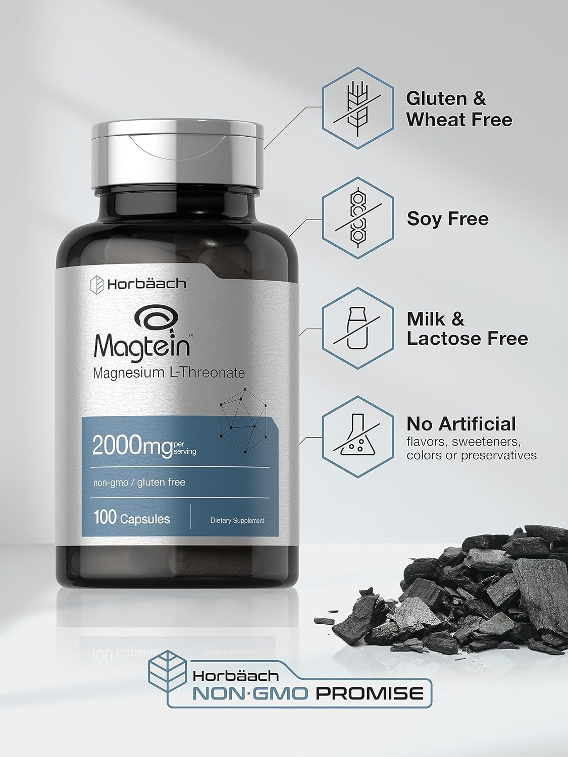 HORZ Magtein Magnesium L-Threonate | 2000Mg Supplement | 100 Capsules | Non-Gmo and Gluten Free | by Horbaach