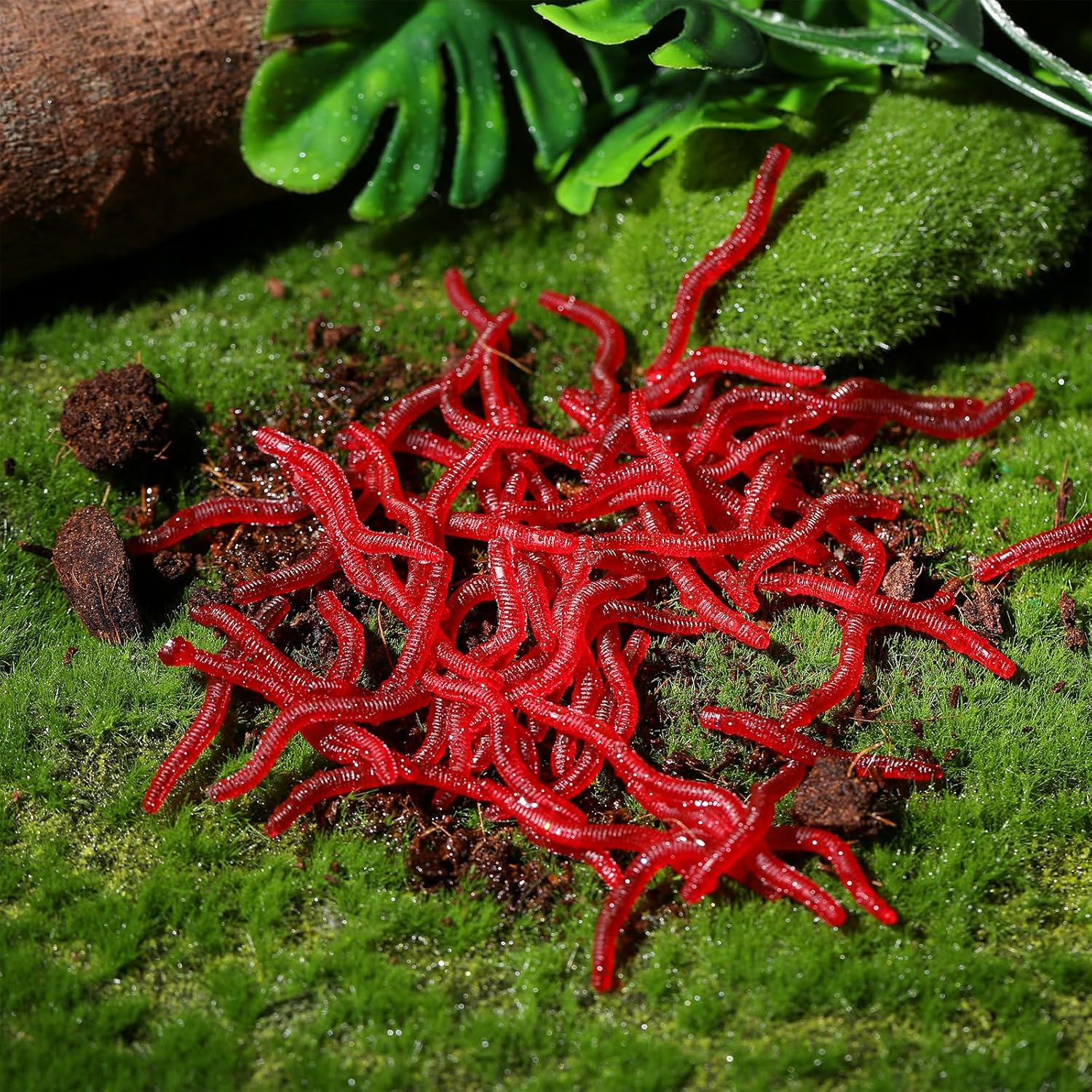 SAFIGLE 100Pcs Fishing Worms, Fake Earthworm Rubber Worms Fake Worms Faux Trick Toy, for Fishing Lures, Halloween April Fool'S Day Party