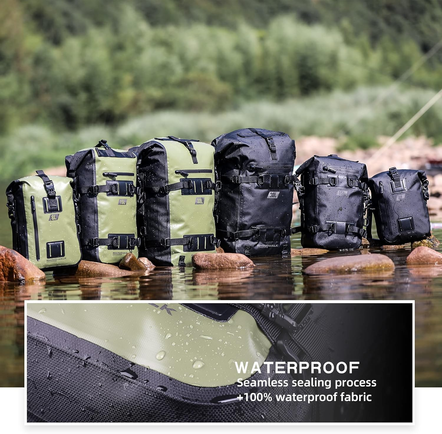 Rhinowalk Motorcycle Tail Bag - Multifunctional Waterproof Rear Rack Trunk Seat Bag, Luggage Backpack, Black 8L image number 5