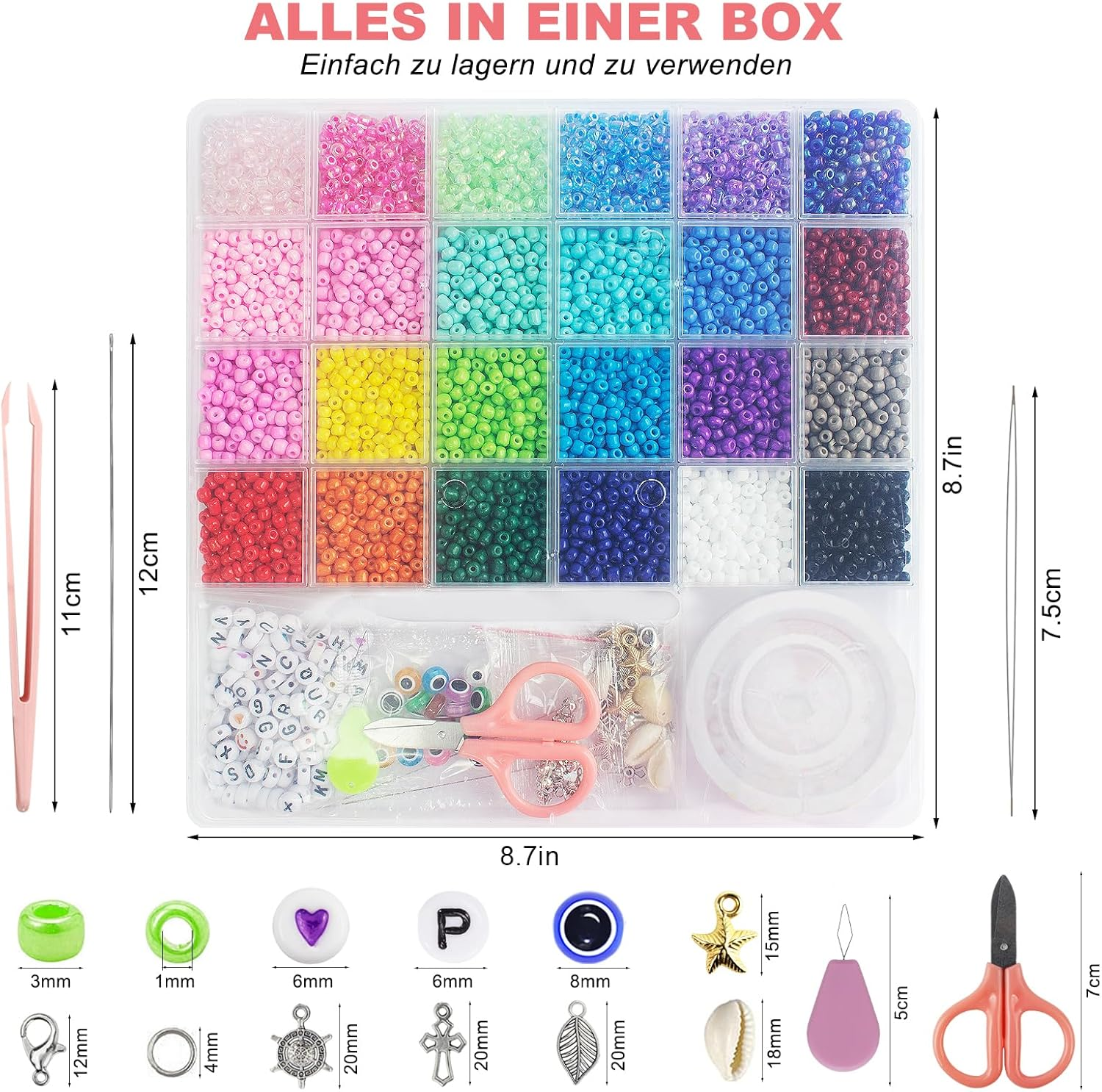 Redtwo 4Mm Glass Seed Beads for Jewelry Bracelet Making Kit, Small Beads Friendship Bracelet Kit, Tiny Waist Beads with Letter Beads and Elastic String, DIY Art Craft Girls Gifts. image number 1