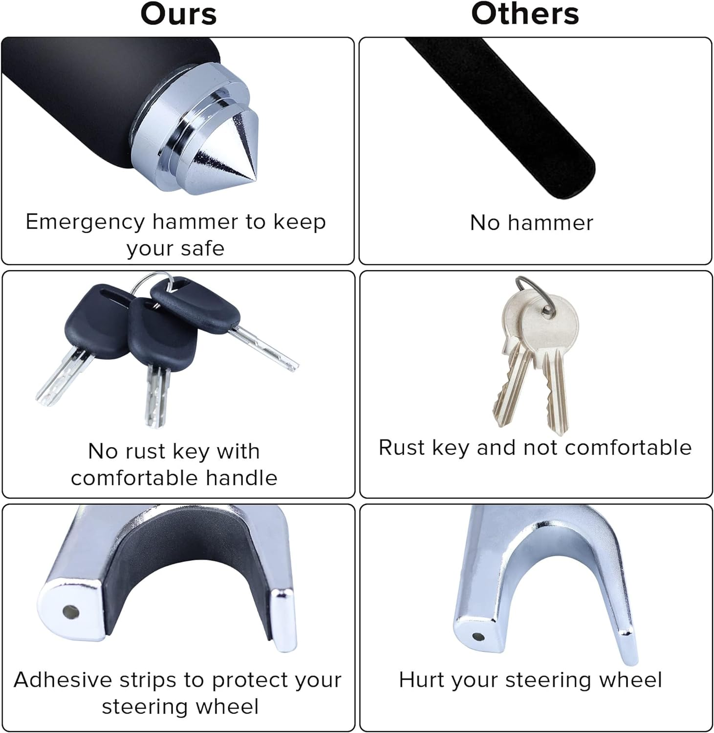 Anti Theft Steering Wheel Lock, Retractable Wheel Locks, Universal Adjustable Car Theft Prevention Device with 3 Keys and Safety Hammer Fit for All Type of Cars image number 4