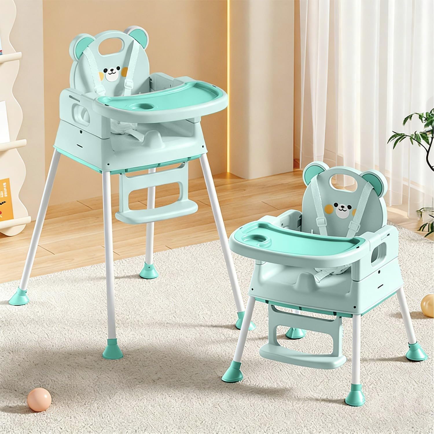 Baby High Chair for Babies and Toddlers with 360 Degree Rotatable Wheels 6 in 1/3 in 1 Foldable and Portable Children'S Highchair Suitable for Babies of All Ages to Grow up (Navy Blue)