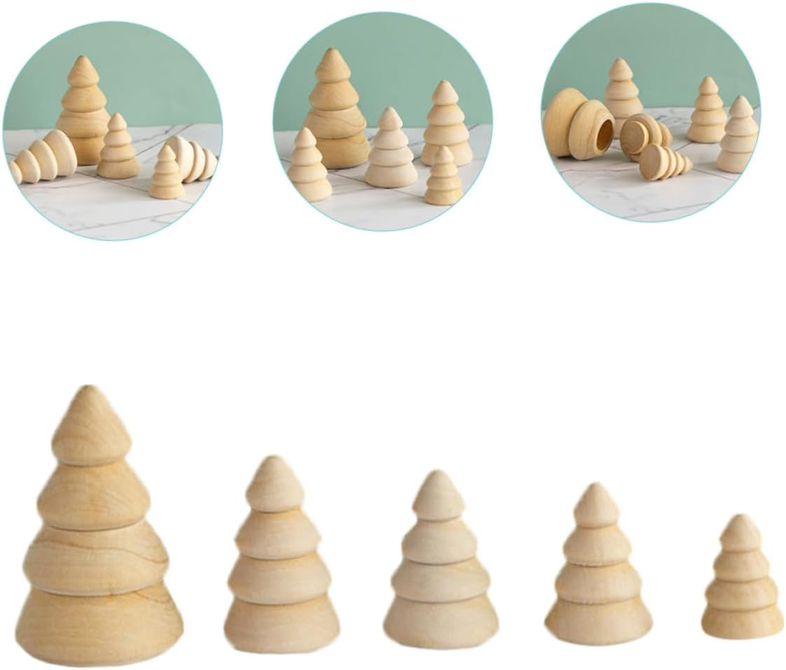 KONTONTY 5Pcs DIY Wooden Christmas Tree Crafts Unfinished Xmas Tree Cutouts Ornament for Christmas Decorations Home DIY Painting Craft Project image number 4