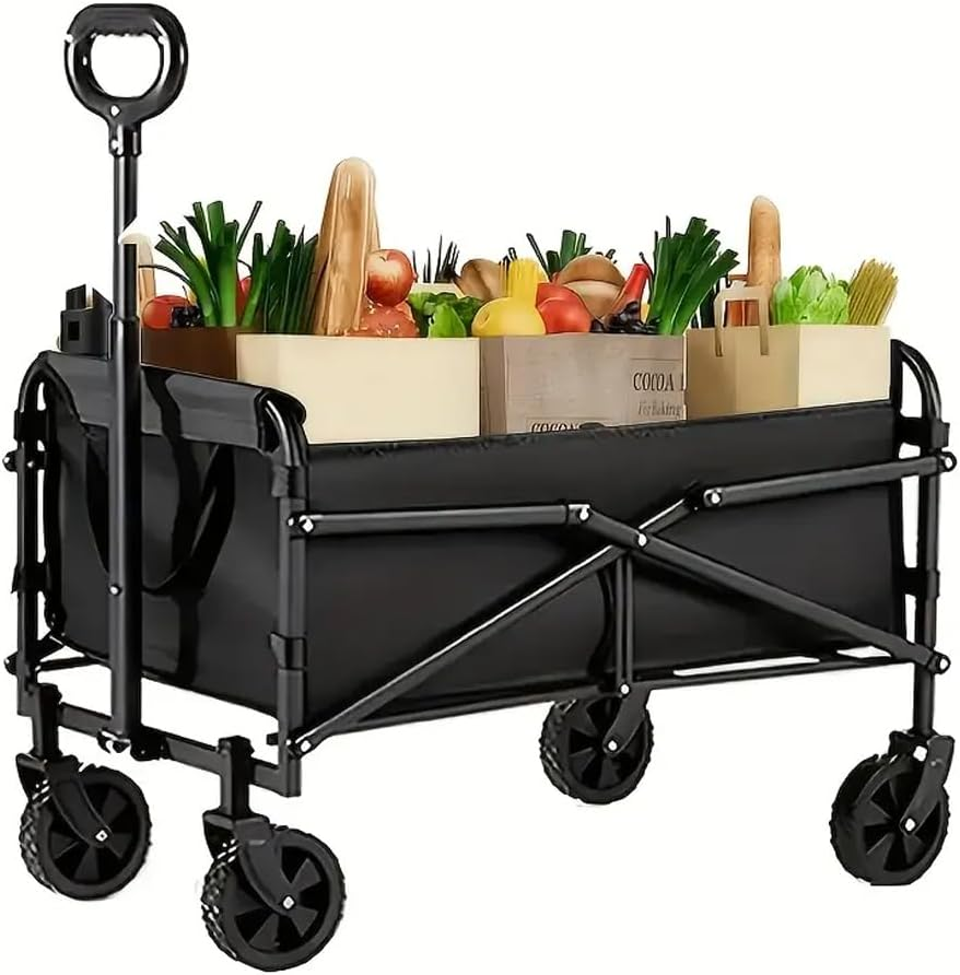 AIMALL 27.5 Inch Portable Folding Camping Trolley Cart, Lightweight Outdoor Wagon with Adjustable Handle, 360&deg; Wheels, Heavy-Duty Steel Frame image number 4