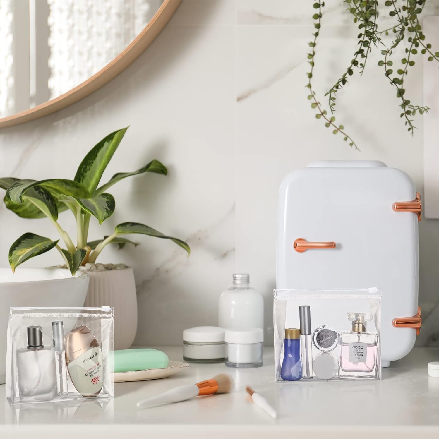 50 Pieces Mini Clear Makeup Bag Organizer Pouches Small PVC Transparent Waterproof Makeup Bag Plastic Cosmetic Organizer Bag with Zipper for Women Men Travel Vacation (Transparent,5.9 X 5.1 X 1.45 In) image number 1