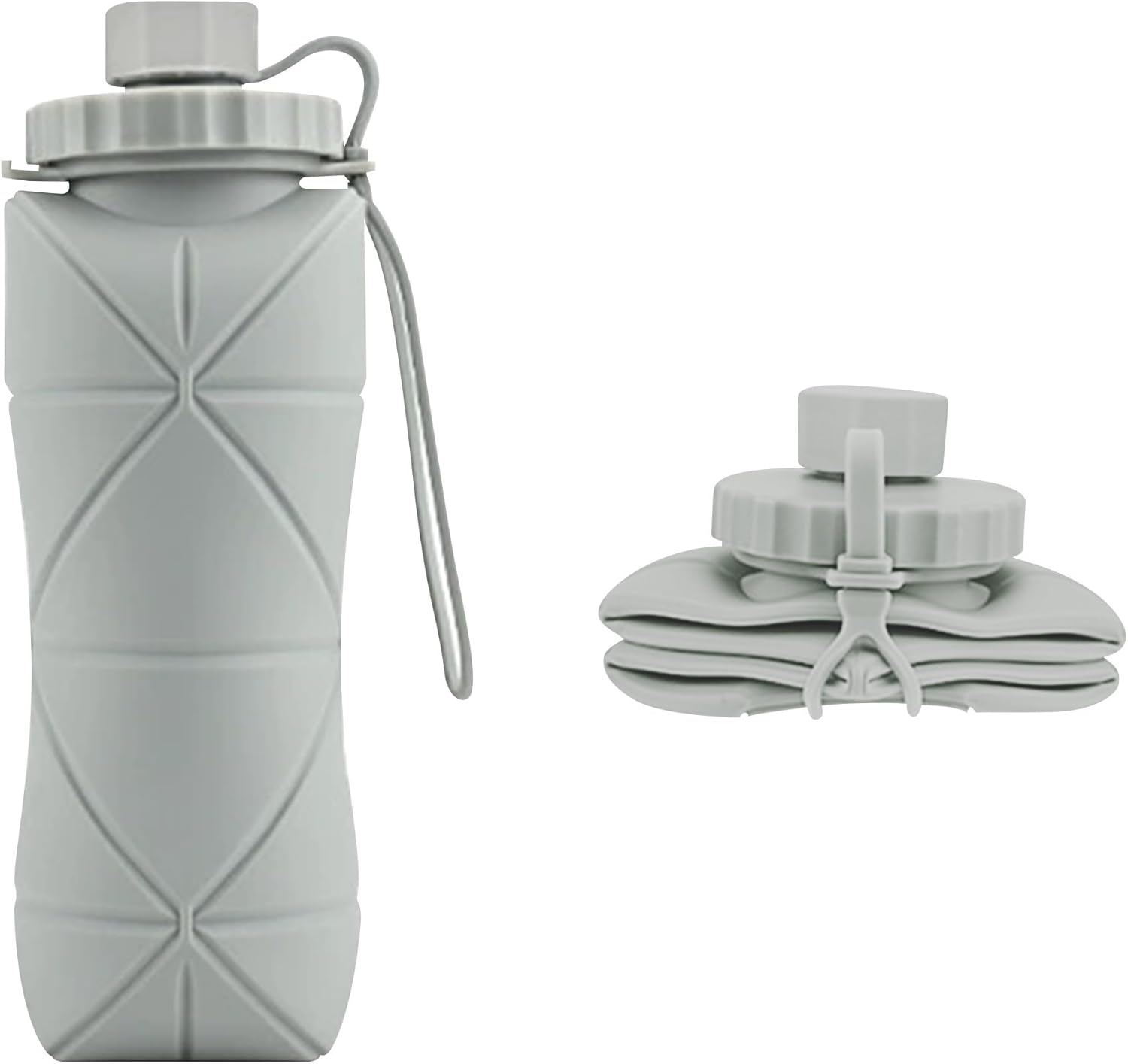 Collapsible Water Bottle 20.3 Oz, Leak Proof Lid Reusable, Bpa-Free Silicone Collapsible Travel Water Bottle for Hiking, Outdoor Sports, Gym, Camping