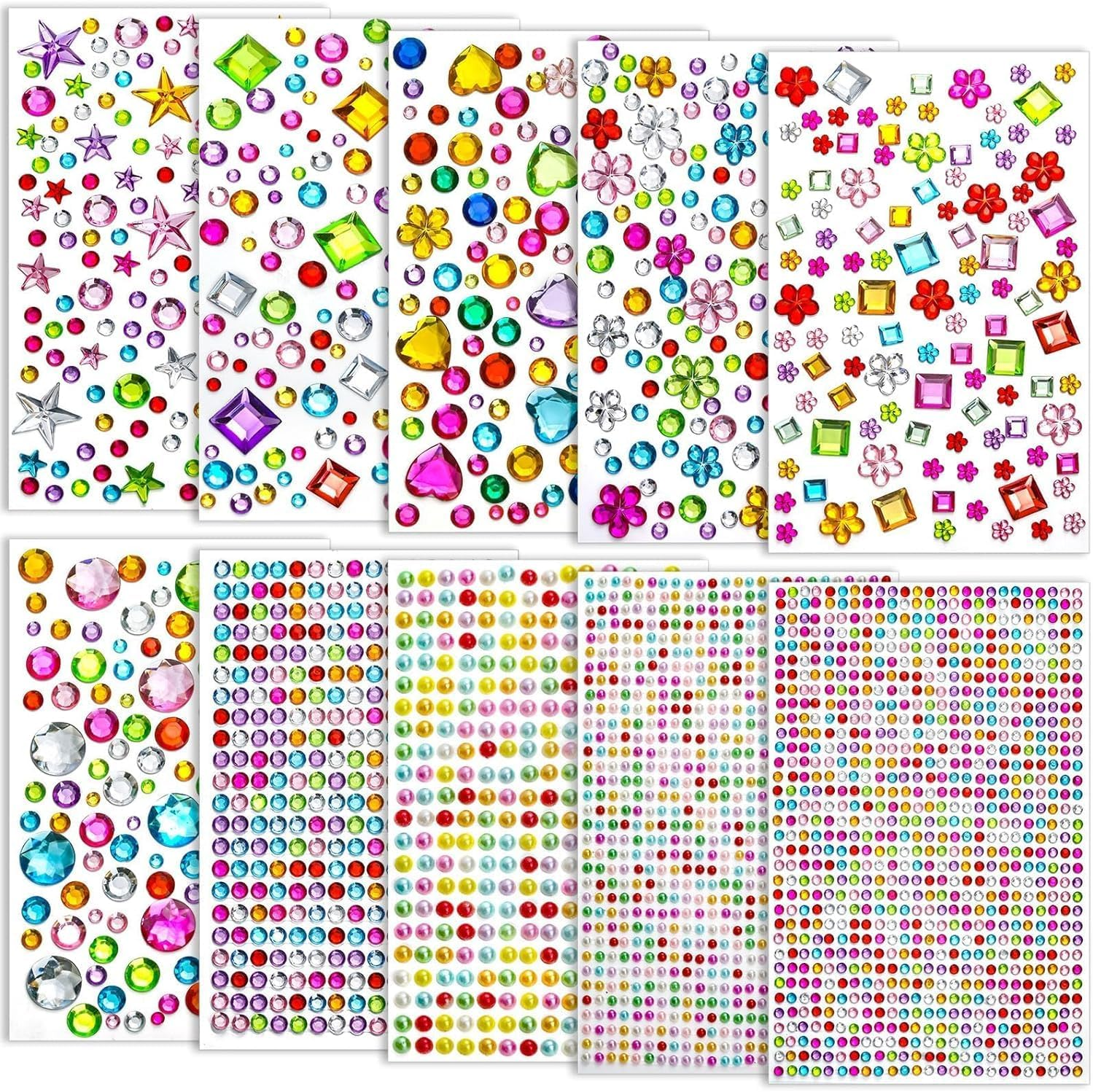 3200Pcs Rhinestone Gem Stickers,Craft Gem Stickers for DIY Crafts, Scrapbooking Stickers Crystal Diamond Stickers (10 Sheet) image number 4