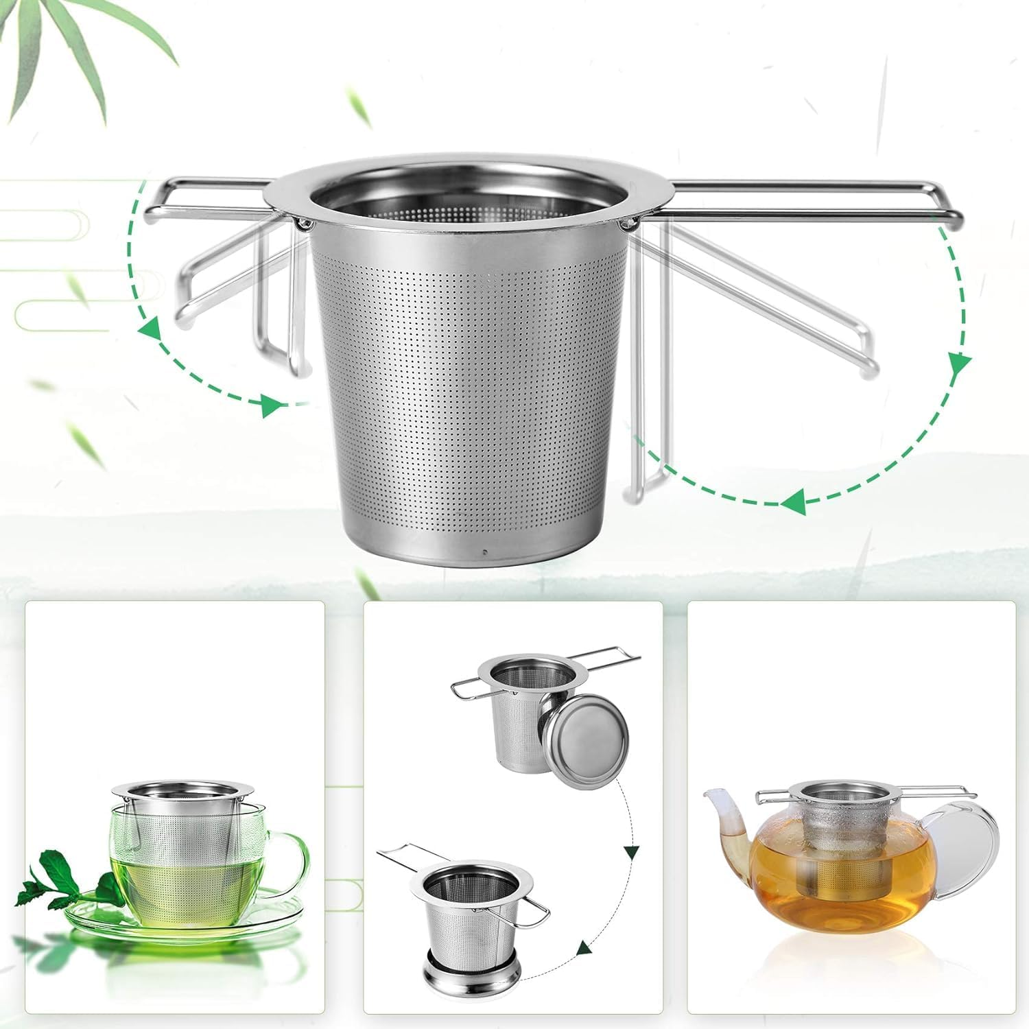 Tea Infuser Strainers for Loose Tea, WADY 2 Pcs Tea Infuser, 304 Stainless Steel Tea Strainer with Lid and Foldable Handle, Tea Filter for Teapots Cups Mugs to Brewing Steeping Loose Leaf image number 2