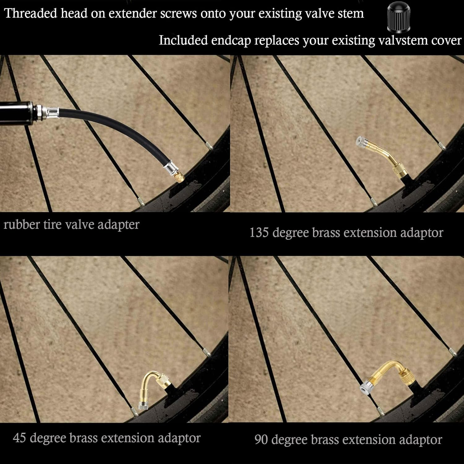 5 Pack Tire Valve Extension, 2Pcs 8.25 Inch Flexible Valve Stem Extenders with Brass 45 90 135 Multi Degree Schrader Tire Valve Stem Extension Adaptor Compatible for RV Bike Motorcycle Car image number 1