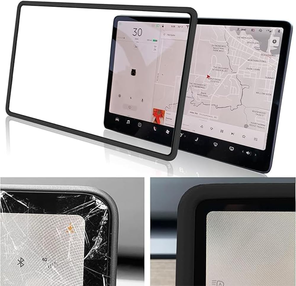3 Pcs Center Console Screen Edge and Rearview Mirror Silicone Frame,For Tesla Model 3 Model Y (2019-2024), with Ultra-Thin Charge Mat,(Black) image number 4