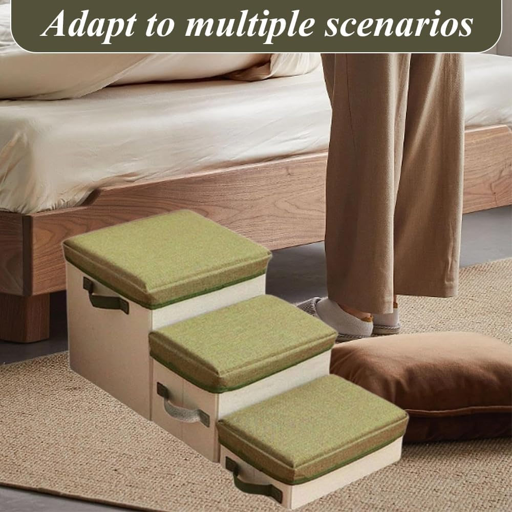 3-Step Dog Stairs with Storage, Non-Slip Bottom Pet Steps, Foldable Storage Pet Ramp, Storage Box Suitable for Small Dogs Cats Bed Couch and Sofa (Green, 70 * 30 * 30 CM) ﻿ image number 4