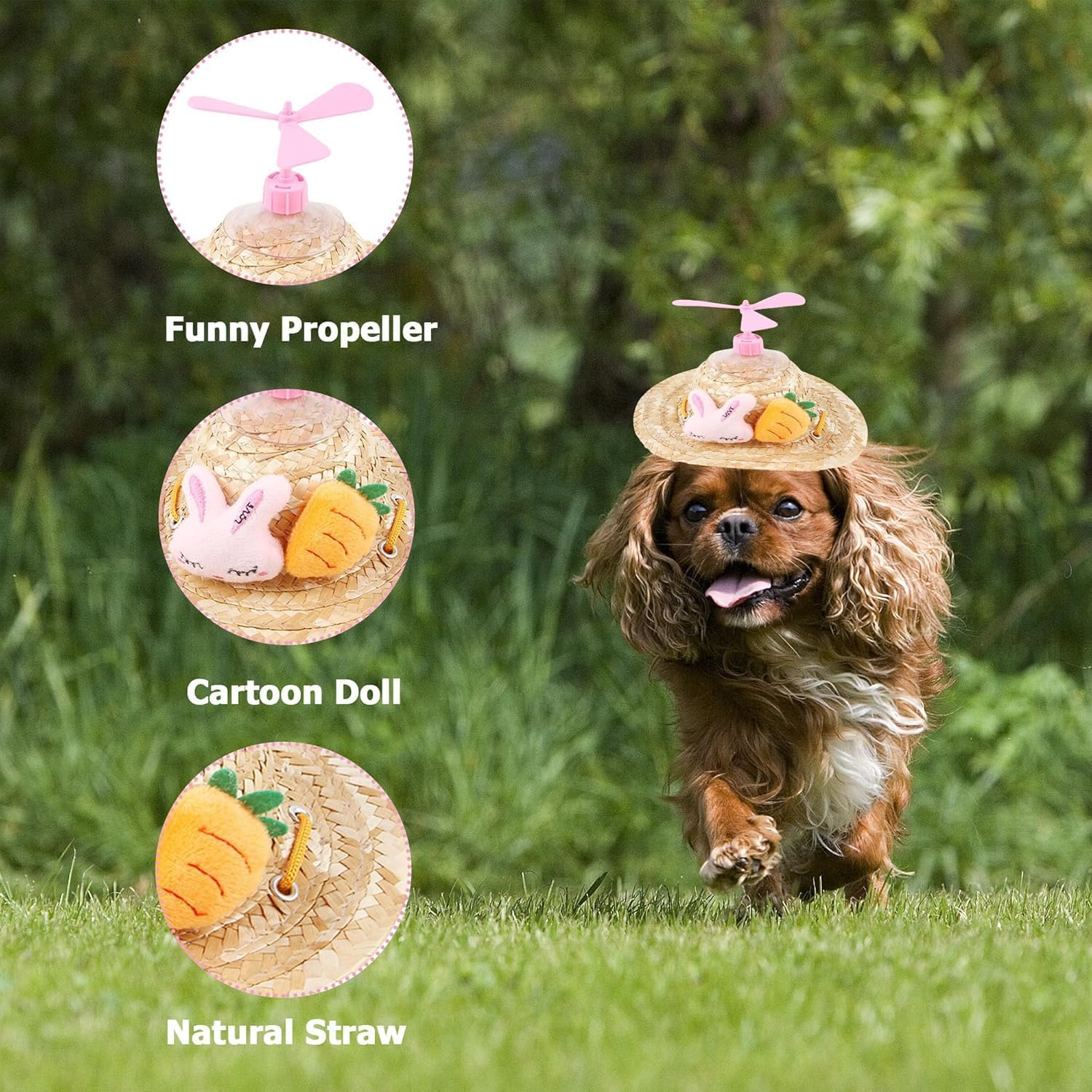 3 Packs Dog Straw Sombrero Hat with Funny Propeller,Summer Pet Sun Cap,Party Halloween Hat Costume for Small Medium Large Dogs,Dog Hair Accessories (Style1, L) image number 5