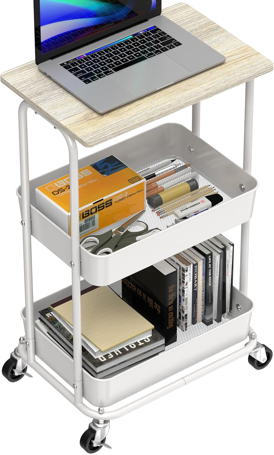 Simple Houseware 3 Tier Trolley Cart with Top Board, Metal Utility Cart, Maple - Rustic Brown image number 6