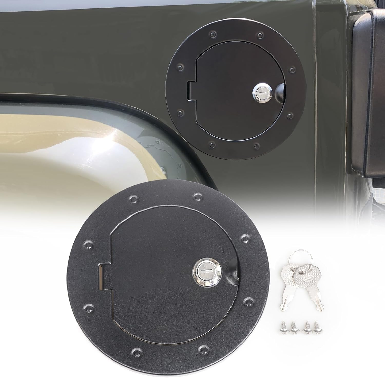 Gas Cap Cover with Lock for Jeep Wrangler JK 2007-2018 2/4 Door,Exterior Accessories Fuel Fuel Filler Door Gas Tank Cap Cover (Black) image number 3