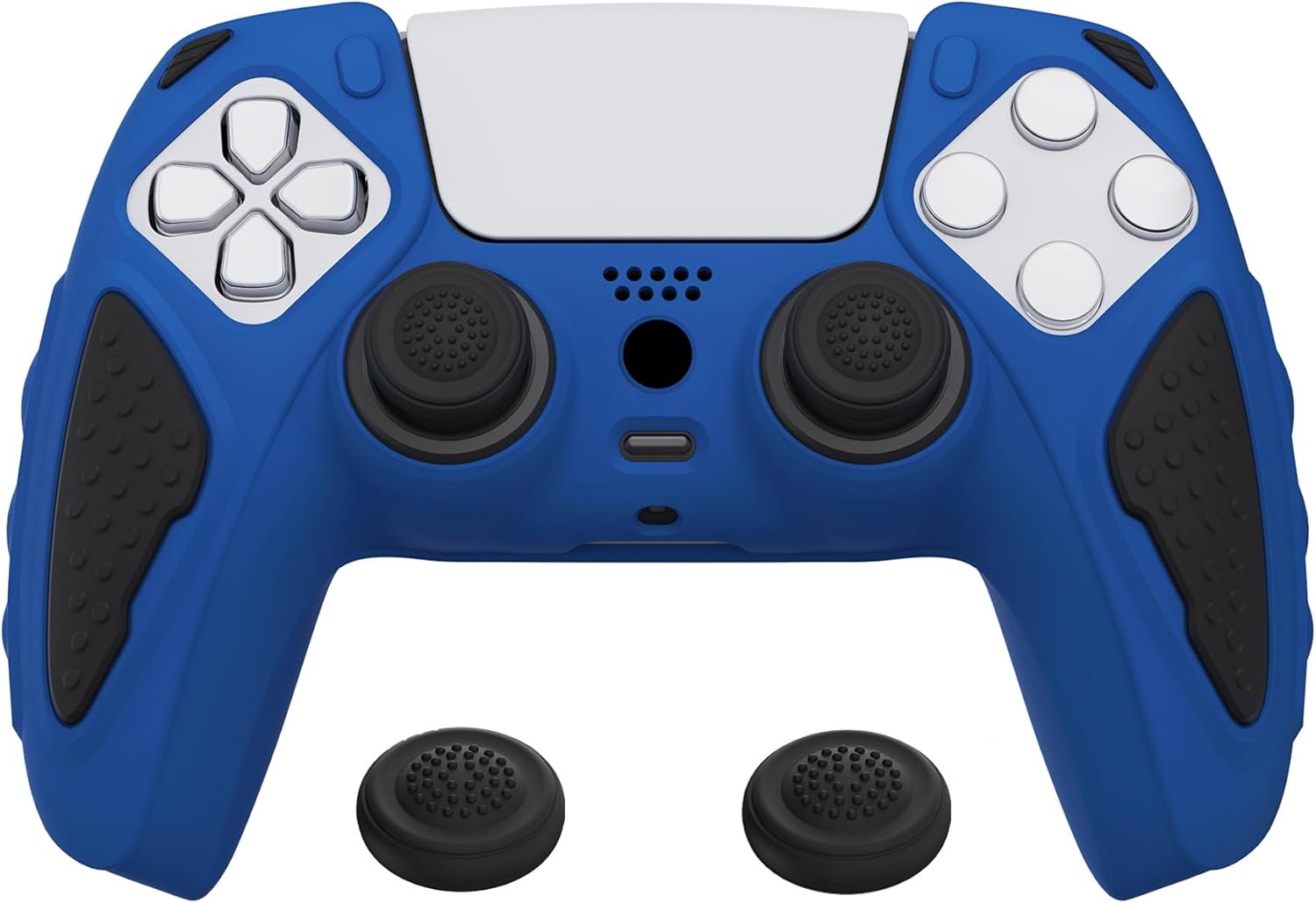 Playvital Knight Edition Black & White Two Tone Anti-Slip Silicone Cover Skin for Ps5 Controller, Soft Rubber Case for Ps5 Wireless Controller with Thumb Grip Caps