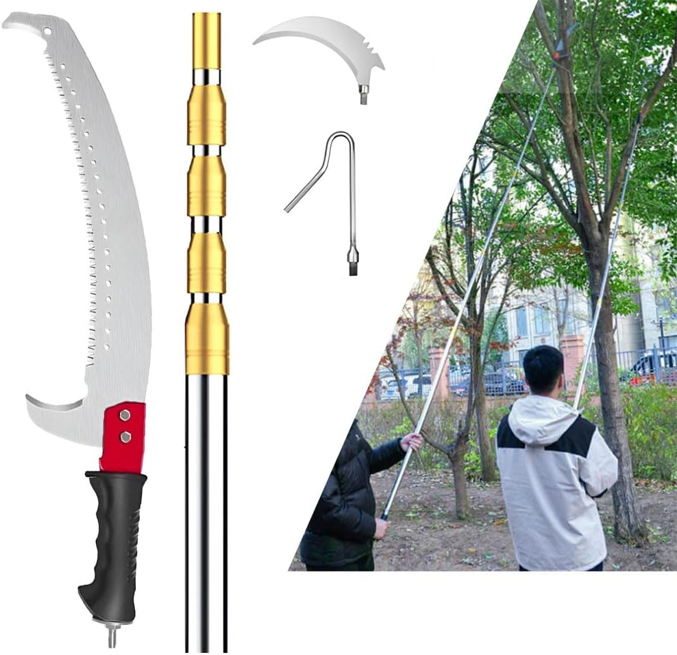 Pole Saws for Tree Trimming, Stainless Steel Extendable 16.4 Ft Manual Pole Pruner, Sharp Steel Blade High Branches Saw, Altitude Pruning Saw for Forestry Yard Garden Patio Palms Shrubs