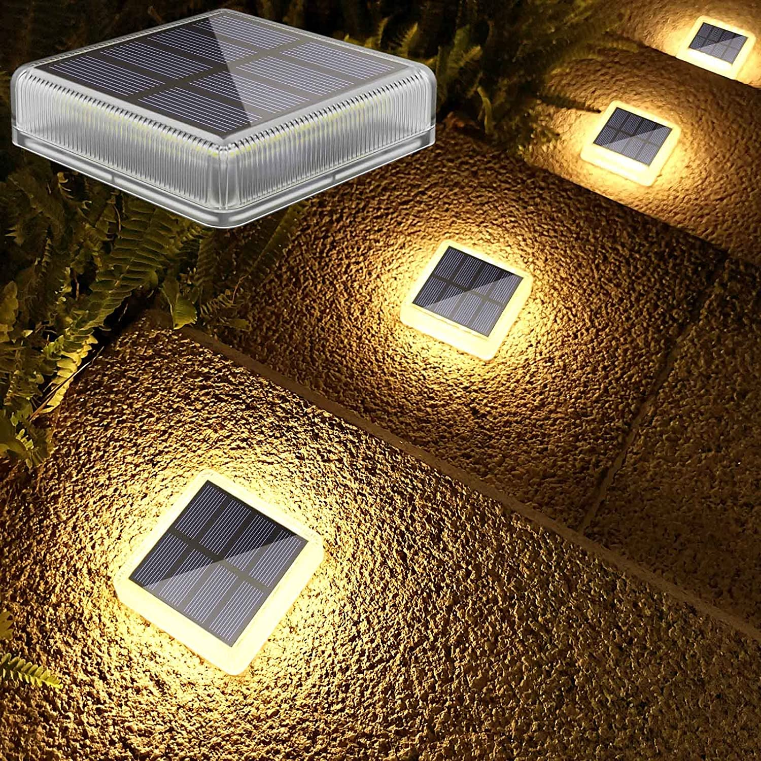 Lacasa 4-Pack Solar Deck Lights Outdoor Waterproof LED, Garden Step Lights Solar Powered Driveway Dock Lights Marine, Dusk to Dawn Lighting for Yard Patio Pathway, Square, Warm White image number 4