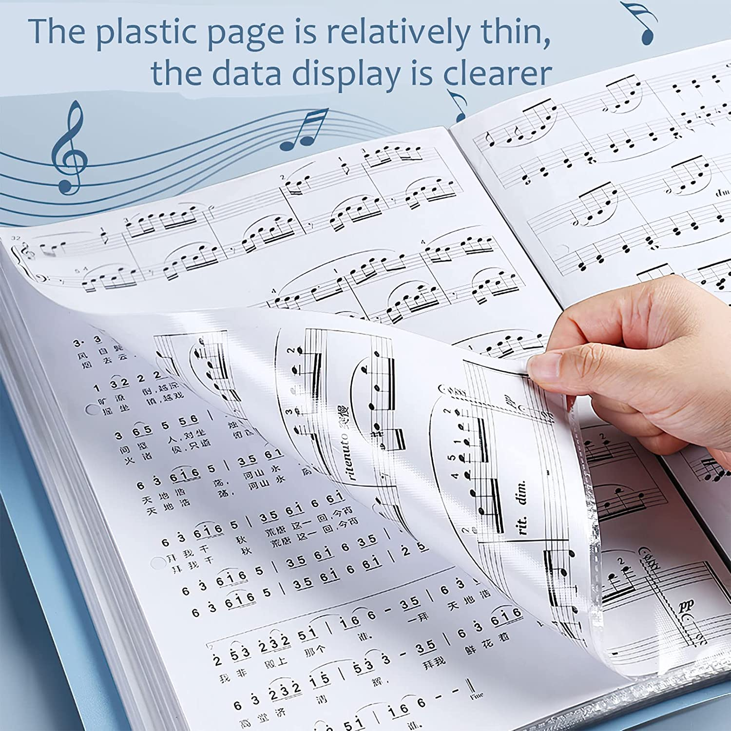 Binder with Plastic Sleeves 40/60/80 Pocket Bound Sheet Protector Presentation Book, Display Book, for A4 Size Inserts (40 Pocket, Blue) image number 3