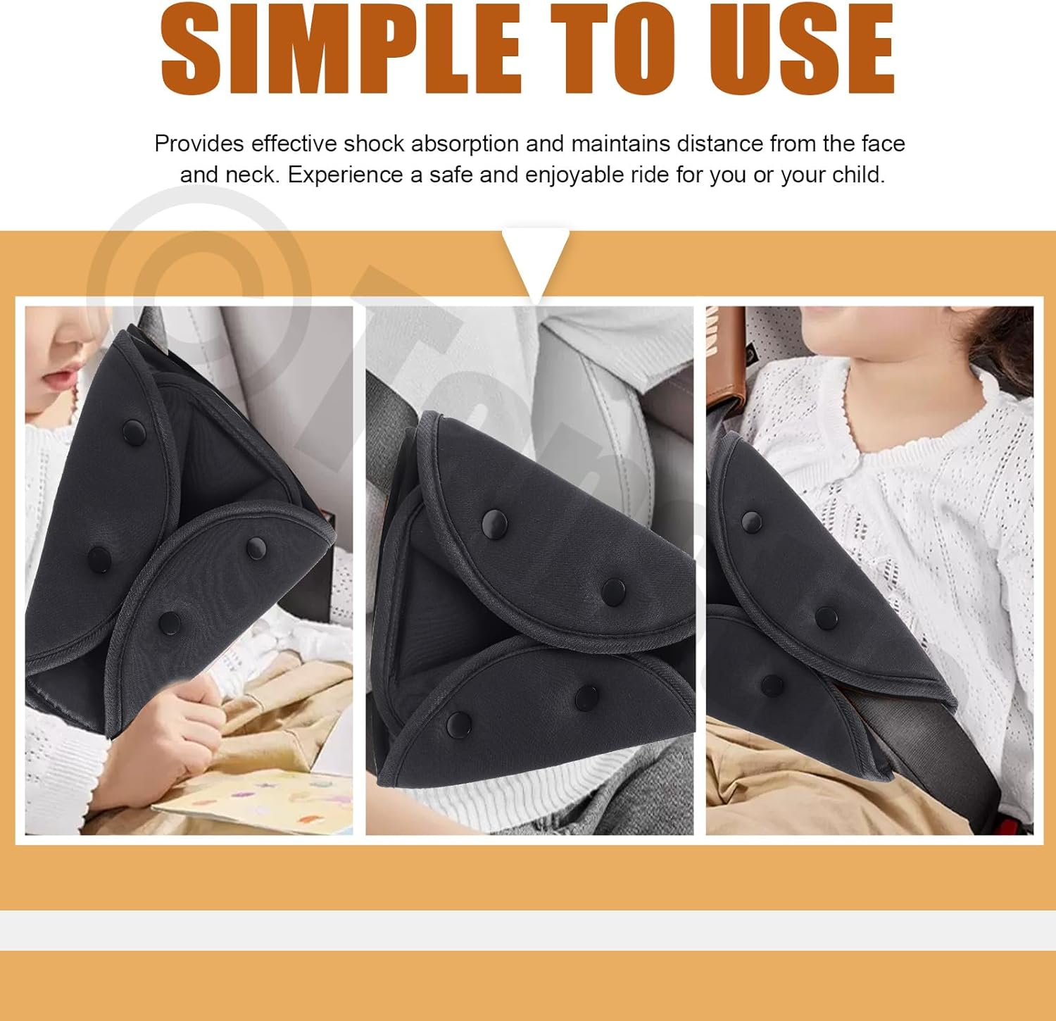 Tanstic 2Pcs Black Seat Belt Adjuster, Car Safety Cover Strap Adjuster Pad Harness, Safety Strap Triangle Positioner Car Seat Strap Pads, Neck Pillow Adjuster for Shoulder Neck image number 3