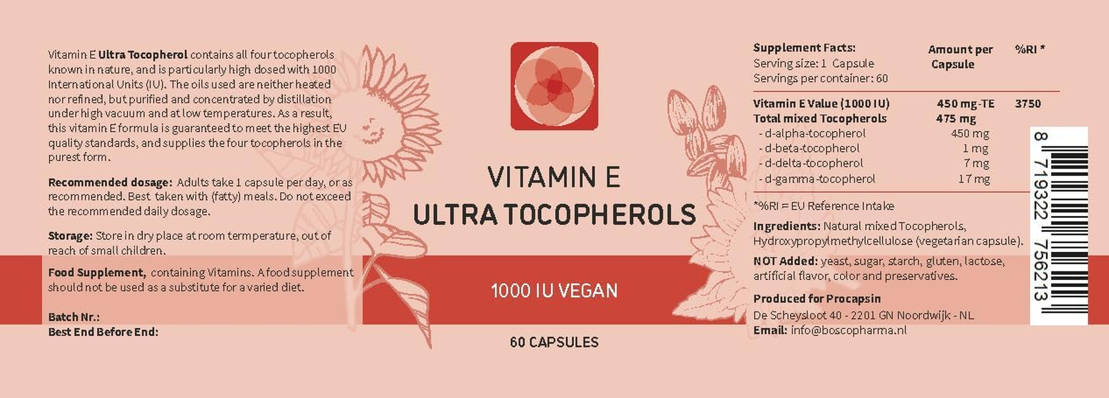 Kala Health Vitamin E 1000 IU Ultra Tocopherol 450Mg Vitamin E Vegan &ndash; All 4 Tocopherols - Alpha Tocopherol + Beta Tocopherol + Gamma Tocopherol + Delta Tocopherol&ndash; Unique D Alpha Tocopherol Vitamin E image number 1