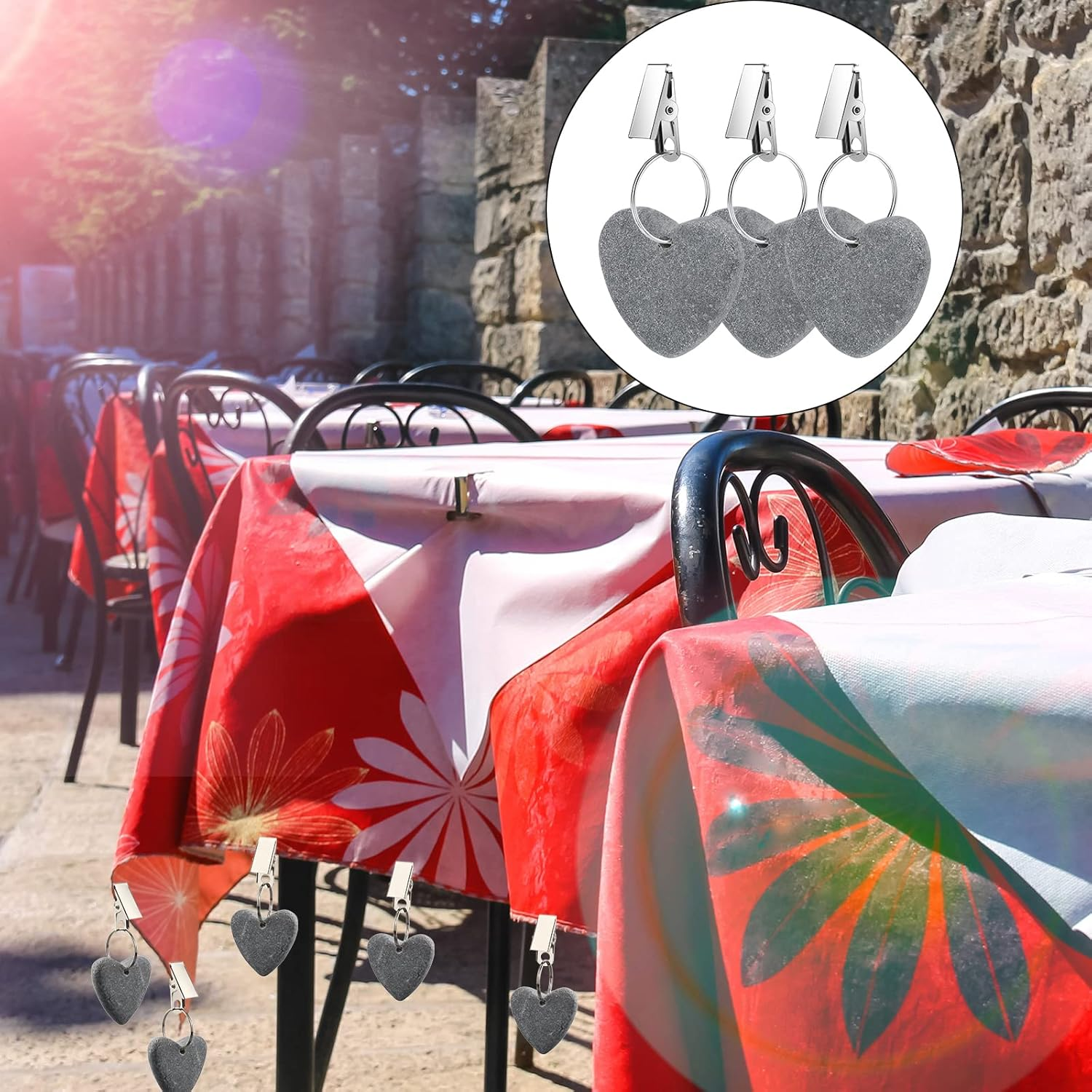 48 Pieces Tablecloth Weights Hangers Heart Stone Table Cloth Weights Tablecloth Clips for Outdoor Tables Heavy Curtain Weights Table Cover Clips with Stainless Steel Clips for Picnic (Light Gray) image number 6