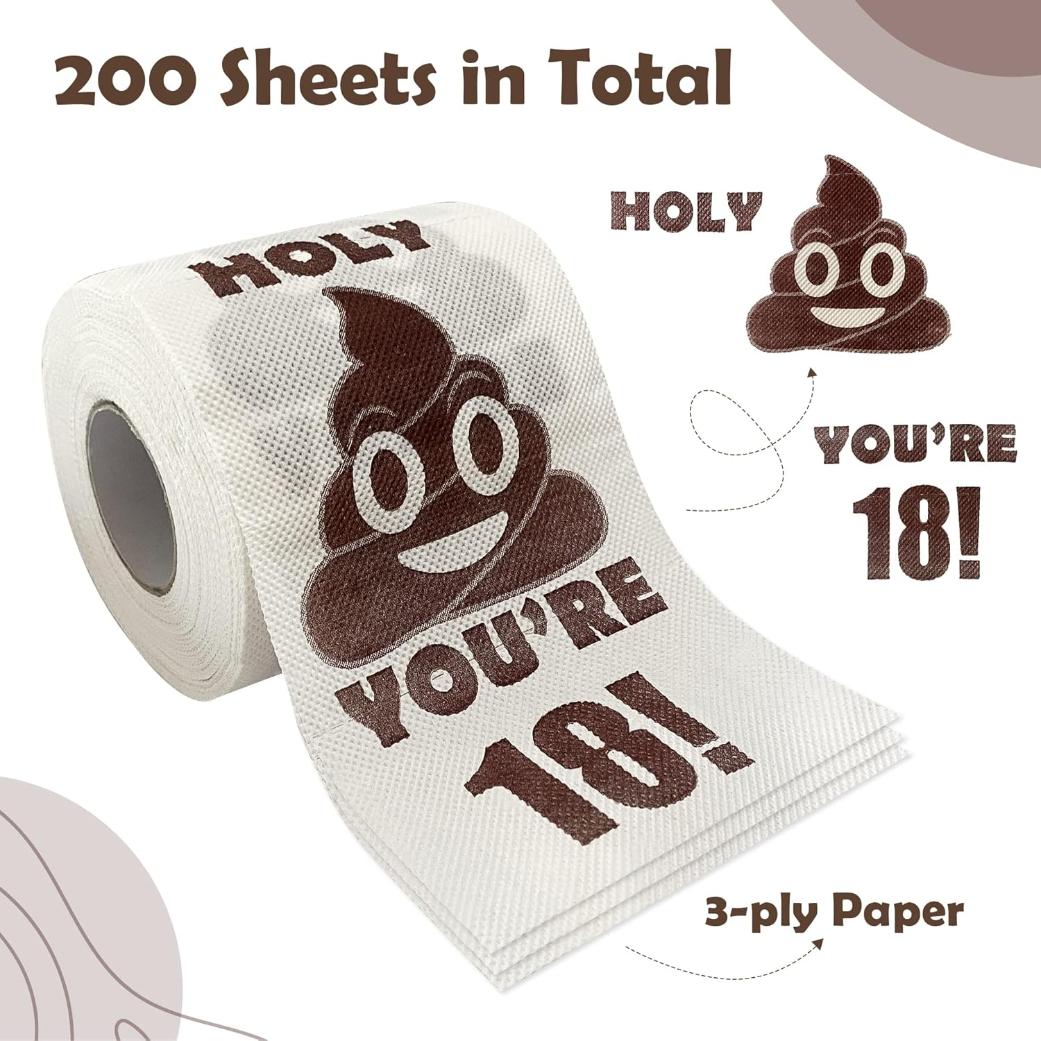 UFRITAN Happy 18Th Birthday Gifts, 3-Ply Funny Toilet Paper Roll, Holy Poop You'Re 16 Printed Gag Gift, Pranks & Surprises Bathroom Decor for Boys Son Girls, Cheers to 18 Bday Party Supplies, 4X4'' image number 1