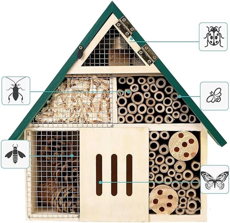 Bee House Wooden Hanging Garden Decoration, Natural Wooden Bee Hotel for Outdoors, DIY Insect Shelter for Garden, Yard, or Balcony &ndash; Attracts Pollinators like Bees, Butterflies & Ladybugs image number 5