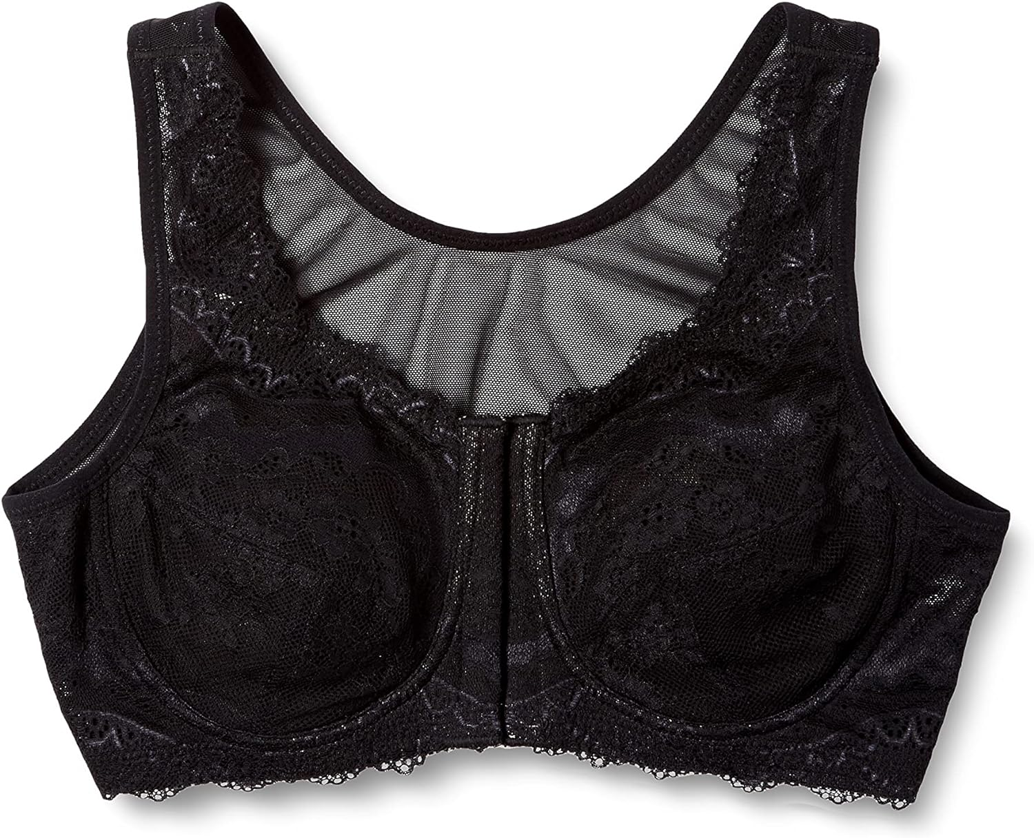 Cecile BS-541 Women'S Bra with Clean Back, Front Hook, Wireless, Full Cup, Black, B75