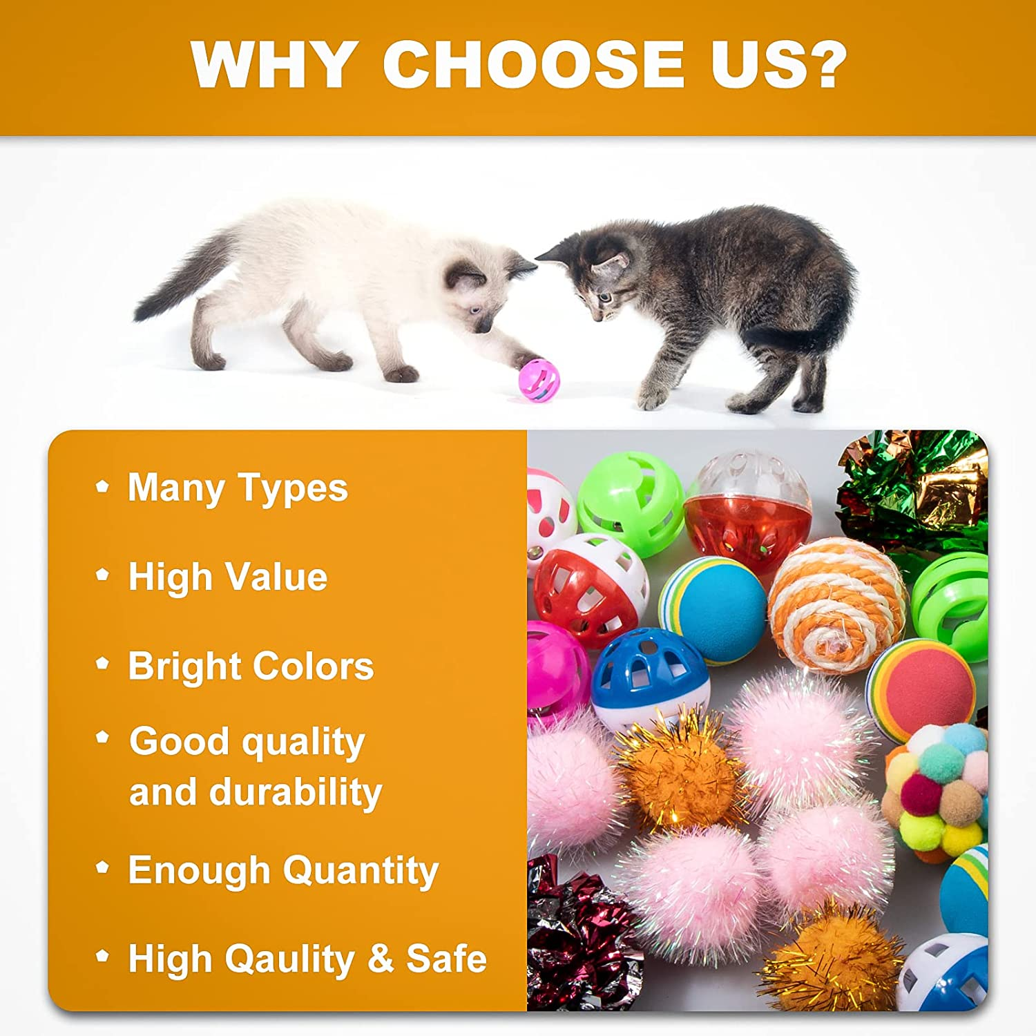 VAPKER 30Pcs Cat Ball Toys Kitten Chew Toys Balls with Bell, Rainbow, Sparkle, Crinkle, Sisal, Pom Pom for Indoor Cats image number 4