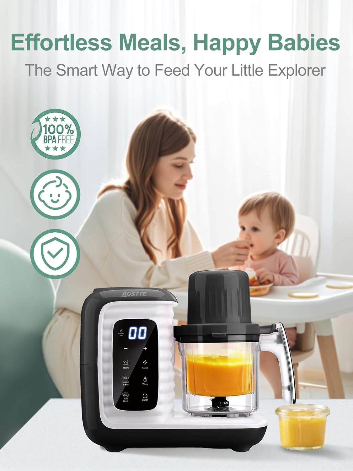 Baby Food Maker, Multifunctional Baby Porridge Maker, Quick Steam Cooking in 15 Minutes, Multifunctional Food Processor for Baby Food, Baby Steaming, Mixing image number 1