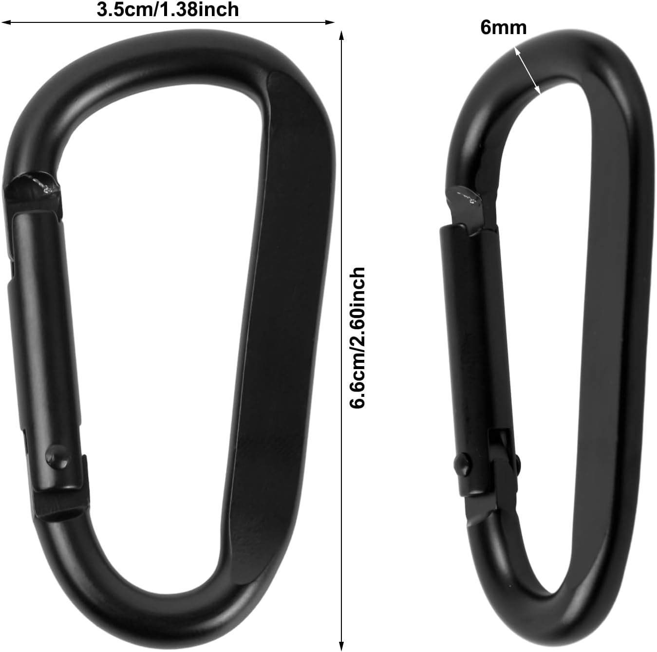 6 PCS Carabiner Clips (68Mm) - Aluminum Carabiners in Black for Hammocks, Keychains, Camping, Fishing, Swings, and Hiking Accessories - Screw Lock Carabiner Hooks