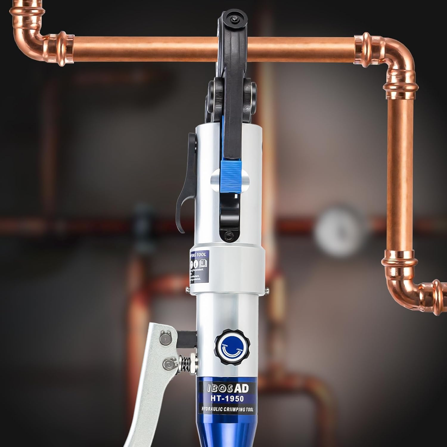 IBOSAD Copper Tube Fittings Hydraulic Pipe Crimping Tool with 1/2 Inch,3/4 Inch and 1 Inch Jaw Copper Pipe Press Crimpers Pressing Pliers,Suit for Narrow Space and Tee Fitting，Hydraulic Drive image number 3