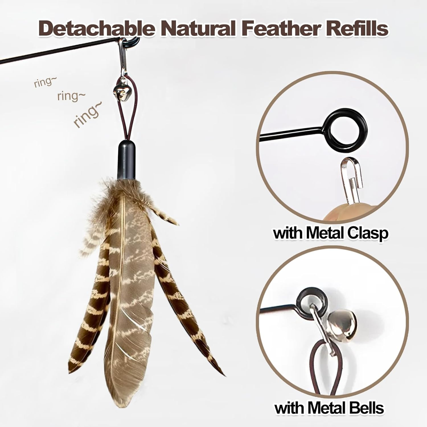Adpartner Cat Wand Toys, 10-Pack Cat Teaser Toys with 8Pcs Replacement Feathers Butterflies & 2Pcs Flexible Steel Wire Teaser Wands, Interactive Cat Feather Toys with Bells for Play Chase Exercise image number 6