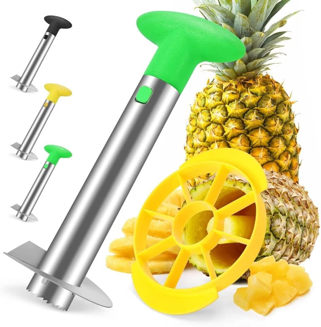 Premium Pineapple Corer and Slicer Tool - Pineapple Cutter with Sharp Serrated Tips - Easy to Use & Clean - Stainless Steel Core Remover for Pineapple - Slice and Core Fruits with Ease(Yellow)