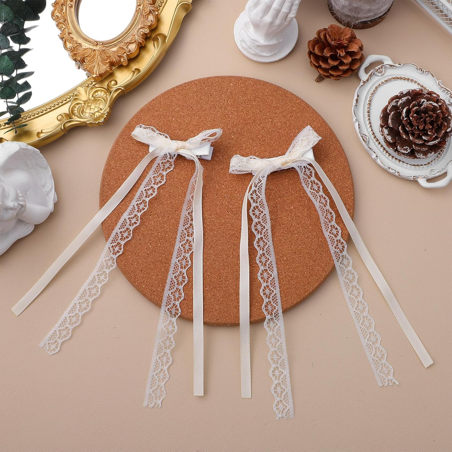 2 Pcs Lace Hair Bow Clips - Elegant Lace Bows for Girls and Women, Stylish Hair Accessories for Casual and Formal Occasions image number 2