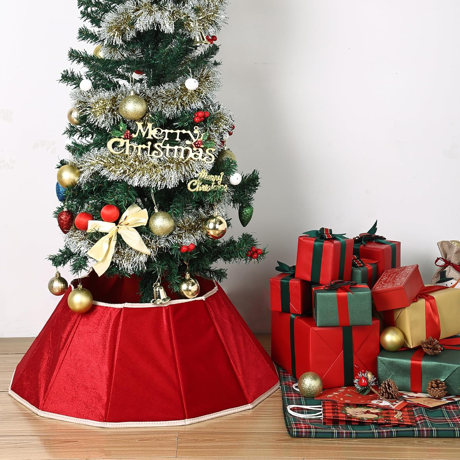 Mr. Pen- Christmas Tree Collar, 28&rdquo; Red Tree Collar for Pencil Tree, Christmas Tree Collars for Artificial Trees, Christmas Tree Base Cover, Xmas Tree Collar for Christmas Tree Cover Base image number 5