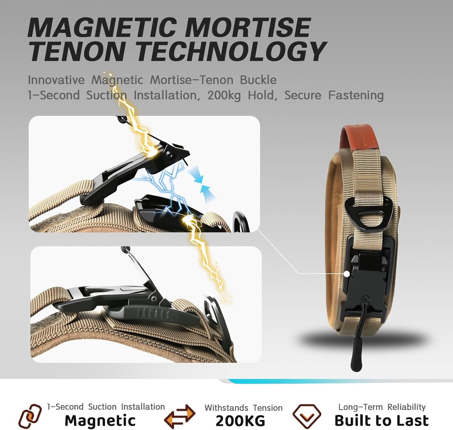 Nouri Tactical Dog Collar, Adjustable Military Training Nylon Collar with Breathable Soft Padded, Thick Pet Collar with Control Handle and Heavy Quick-Release Magnetic Metal Buckle for Dogs(M,38-44Cm) image number 6