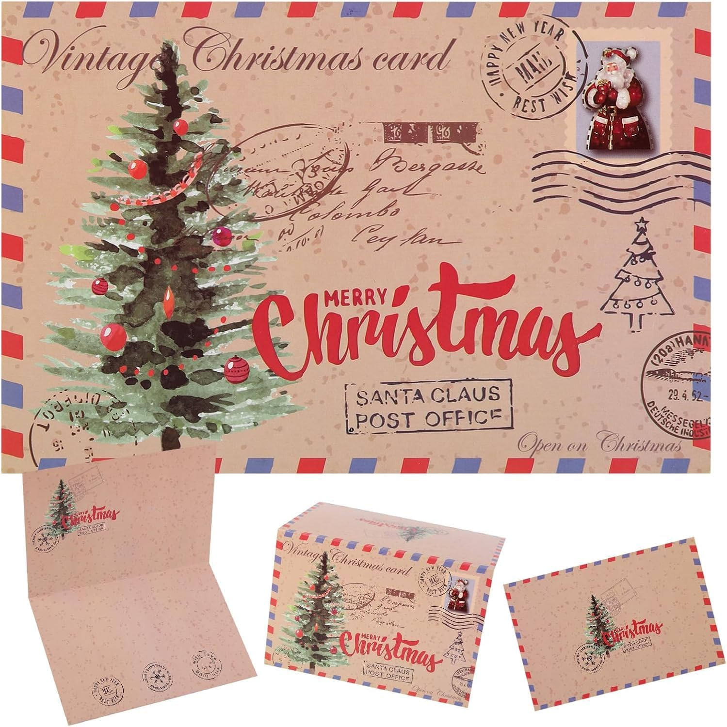 20Pcs Christmas Cards and Envelopes Set, 10Pcs Christmas Tree Greeting Card, 10Pcs Envelopes, Vintage Xmas Cards Blank, Christmas Postcards, for Holiday New Year Christmas Day Wishes Cards Gifts