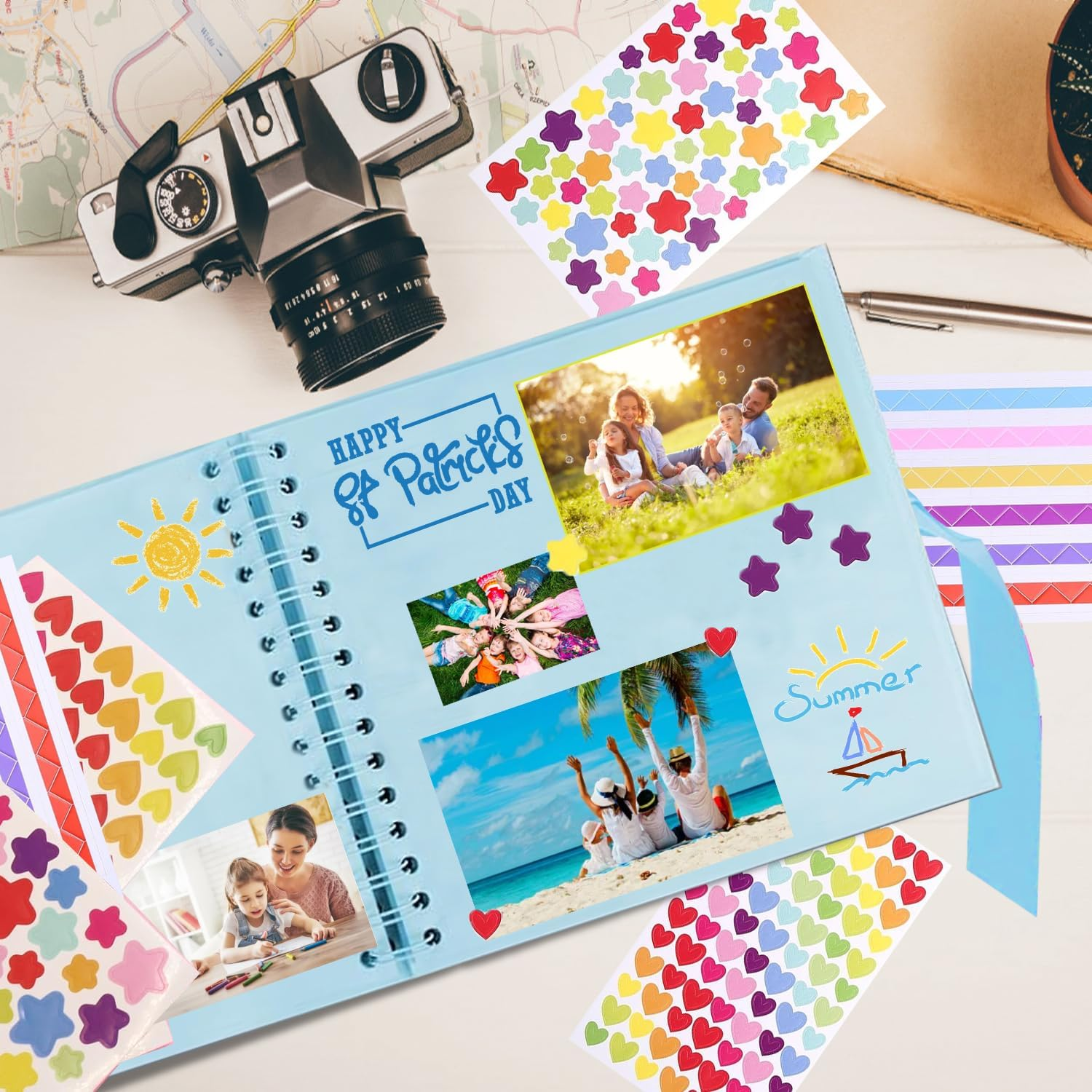 Scrapbook Photo Album, 8-Inch Personalized Photo Book, DIY Memory Album with 3 Album Stickers, Square Hardcover Scrapbook for Wedding, Babies and Anniversaries, 30 Sheets image number 5